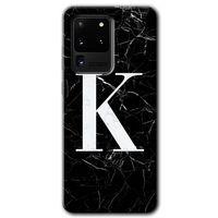 Samsung Galaxy S20 Ultra Kılıf HD Desen Baskılı Arka Kapak - Siyah Mermer Desenli K Harfi