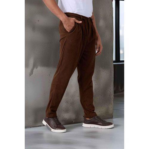 Roy Regular Fit Beli Lastikli Fitilli Kadife Kumaş Fermuarlı Jogger Erkek Pantolon - Kahve