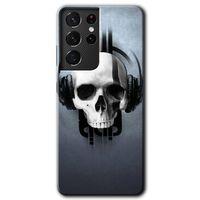 Galaxy S21 Ultra Kılıf HD Desen Baskılı Arka Kapak - Müzik Kurukafa + Kırılmaz Cam