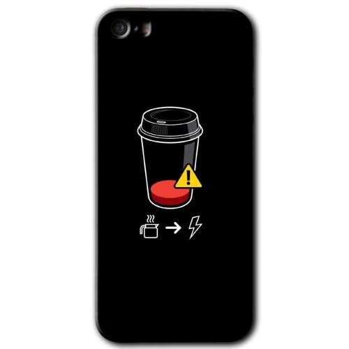 iPhone 5s Kılıf HD Desen Baskılı Arka Kapak + Temperli Cam - Coffee Battery