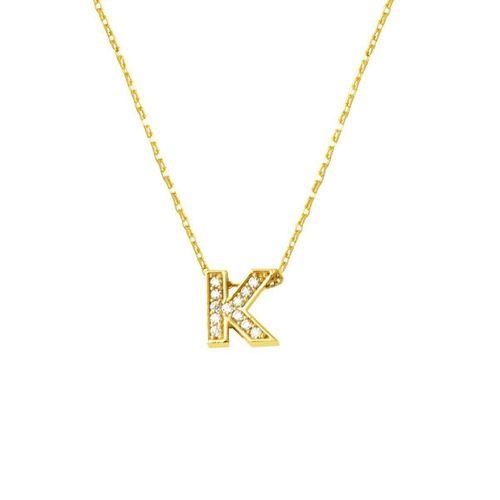 Taşlı K Harfi Minimal Kolye KLY2002