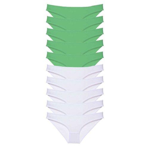 10 adet Eko Set Likralı Kadın Slip Külot Yeşil Beyaz