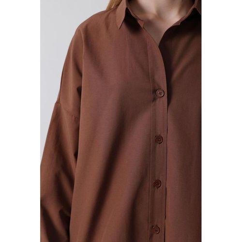 Geniş Manşet Detaylı Gömlek - Kahve