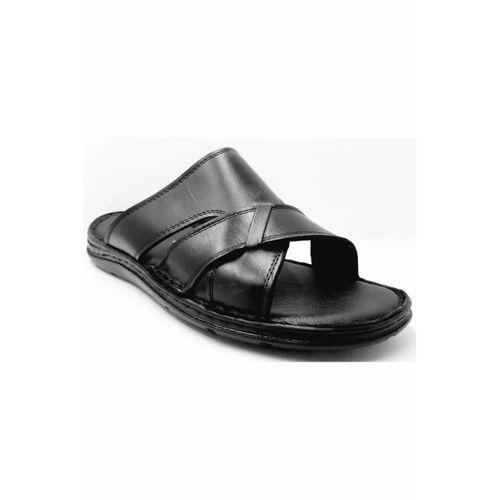 253 Siyah Erkek Jelli Kapalı Hakiki Deri Terlik