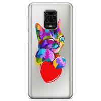 Xiaomi Redmi Note 9 Pro Kılıf Kalpli Kedi Arka Kapak Koruma Desenli Full Koruyucu
