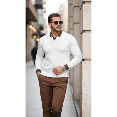 Erkek Renkli Yaka Manşet Uzun Kollu Triko