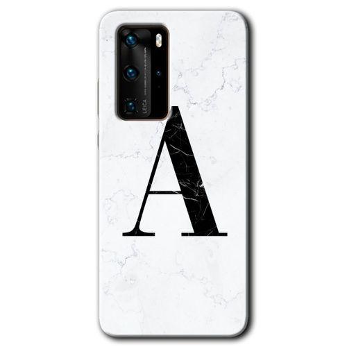 Huawei P40 Pro Kılıf HD Desen Baskılı Arka Kapak - Beyaz Mermer Desenli A Harfi + Kırılmaz Cam