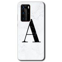Huawei P40 Pro Kılıf HD Desen Baskılı Arka Kapak - Beyaz Mermer Desenli A Harfi + Kırılmaz Cam