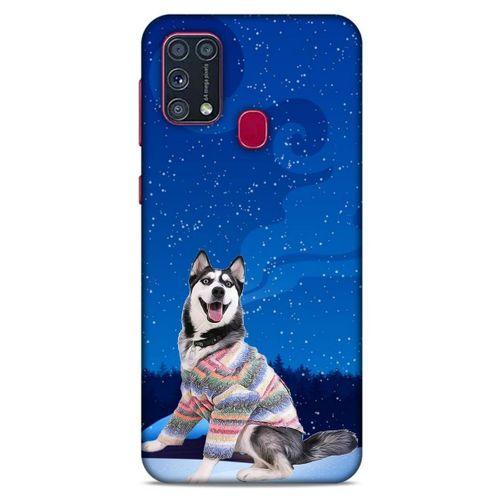 Samsung Galaxy M31 Kılıf Köpek Kıyafetleri (45) Liquid Air Kılıf Husky Renkli Süveter