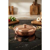 Turna Bakır Beyoğlu Kapaklı Tava 3 No 22 Cm El Dövme Kırmızı Turna7578-1