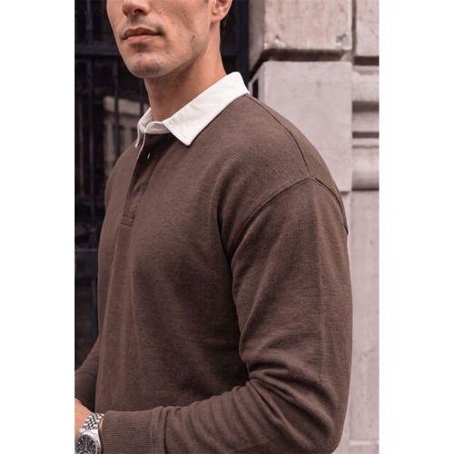 Luis Polo Yaka Selanik Örme Kumaş Erkek Sweatshirt - Kahve