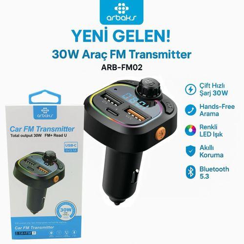 30W (PD + QC) Araç FM Transmitter Arbaks ARB-FM02