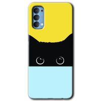 Oppo Reno 4 Kılıf HD Desen Baskılı Arka Kapak + Temperli Cam - Kara-Kedi