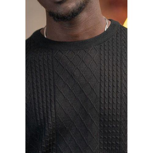 Regular Fit Yünlü Kendinden Desenli Bisiklet Yaka Triko Kazak