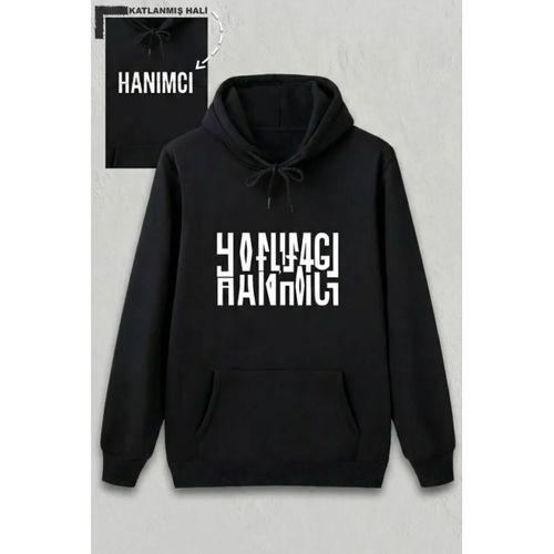 Sevgililer Günü Hanımcı Hediye Baskılı Oversize Kapüşonlu Sweatshirt - Siya