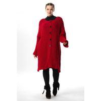 Uzun Kol Şehrazat Düğme Detaylı Sonbahar ve Kışlık Uzun Triko Hırka Kırmızı Krmz