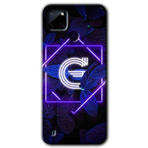 Realme C21 Kılıf Baskılı Kapak - Dark Neon Yaprak G Harfi + 5D Tam Kaplayan Cam