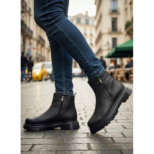 BA0777 Siyah Çift Fermuarlı Erkek Yarım Bilek Bot