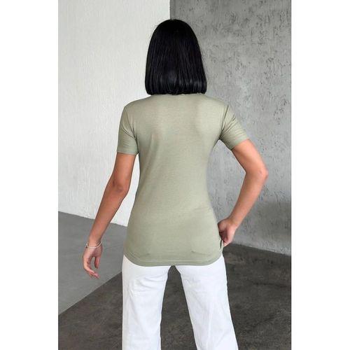 Rahat Ve Şık Kısa Kollu Bisiklet Yaka Likralı Viskon Penye Body Haki