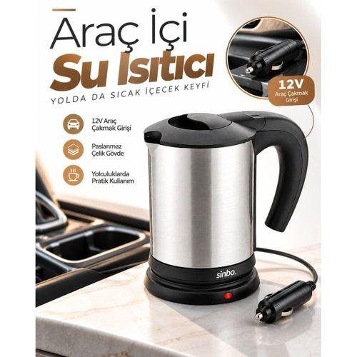 Araçta Sıcak Su Hazırlamak İçin 12v Çakmak Girişli Paslanmaz Çelik Su Isıtıcı Kettle