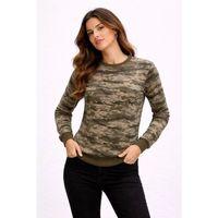 Kamuflaj Desenli 2 İplik 4 Mevsim Uzun Kollu Bisiklet Yaka Sweatshirt - Kamuflaj