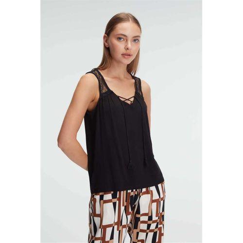 Sıfır Kol V Yaka Kadın Viskon Geometrik Yazlık Uzun İp Detaylı Pijama Takımı