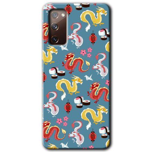 MRCİLETİSİM Samsung Galaxy S20 FE Kılıf Baskılı Kapak - Funky Dragon + 5D Tam Kaplayan Cam