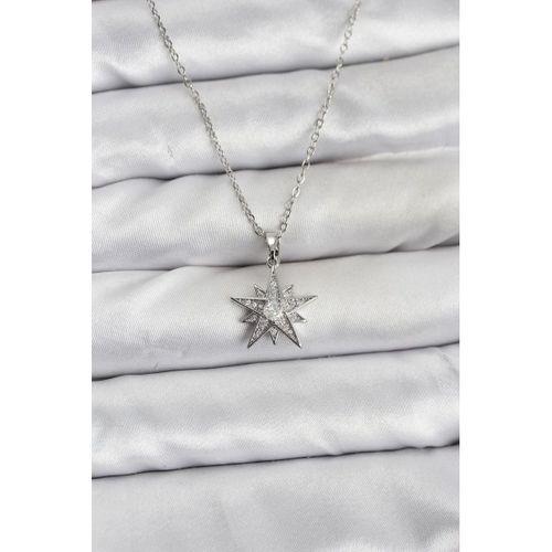 316L Çelik Zincir Gümüş Renk Yıldız Model Zirkon Taşlı Kadın Kolye