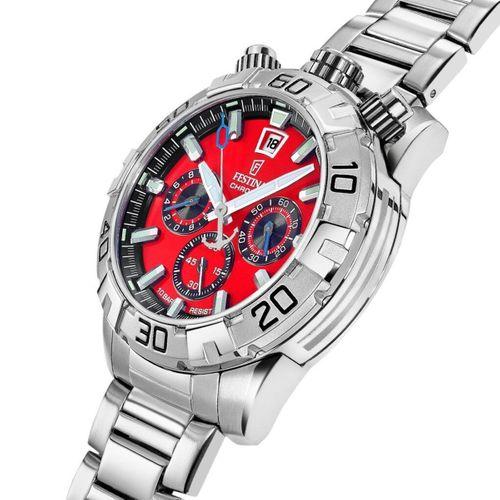 Festina F20743/5 Quartz Chrono Çelik Gri Kırmızı Kadran 10 ATM 45 mm Erkek Kol Saati