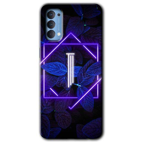 Oppo Reno 4 Kılıf HD Desen Baskılı Arka Kapak + Temperli Cam - Dark Neon Yaprak I Harfi