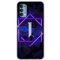 Oppo Reno 4 Kılıf HD Desen Baskılı Arka Kapak + Temperli Cam - Dark Neon Yaprak I Harfi