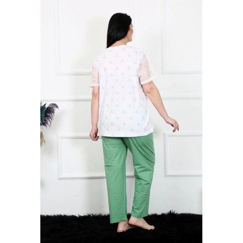 Kadın 5xl-6xl-7xl-8xl Büyük Beden Kısa Kol Pijama Takım Beyaz