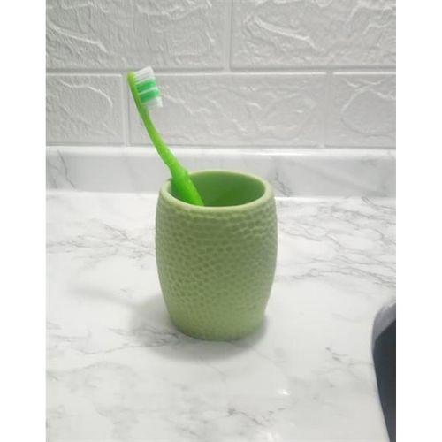 2 Adet Diş Fırçalık,Macunluk Yeşil Petek Desenli Poliresin 8X8X10Cm 400Ml Banyo Seti