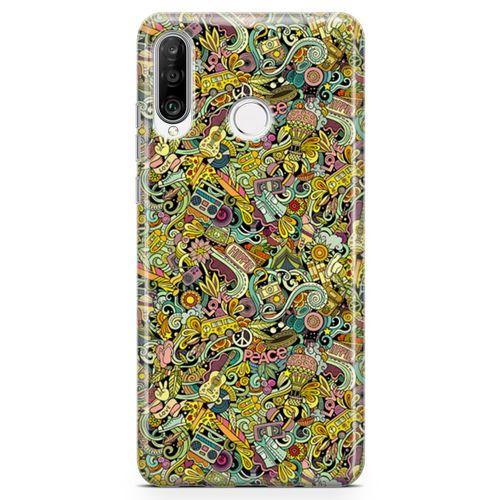 Huawei P30 Lite Kılıf Hippie Doodle Arka Kapak Koruma Desenli Full Koruyucu