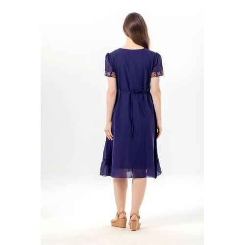 Kısa Kol Feyza V Yaka Çift Cepli Bağlamalı Yazlık Kısa Vual Elbise Mor Mor