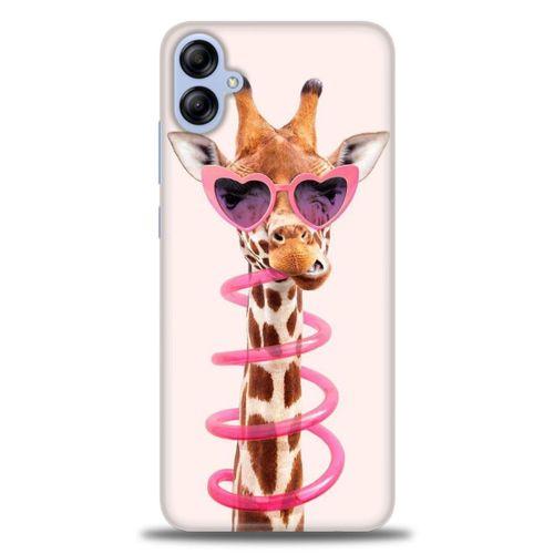 Samsung Galaxy A04E Kılıf HD Baskılı Kılıf - Pipetli Zürafa + Tam Ekran Koruyucu