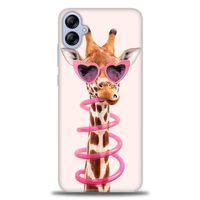 Samsung Galaxy A04E Kılıf HD Baskılı Kılıf - Pipetli Zürafa + Tam Ekran Koruyucu