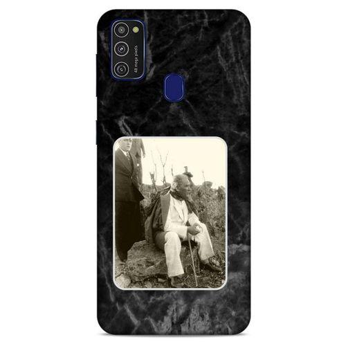 Samsung Galaxy M21 Kılıf Atatürk (29) Arka Koruma Kılıfı Siyah Mermer