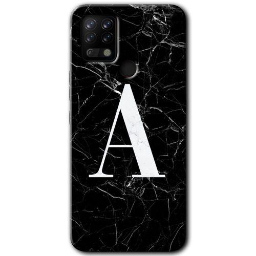Tecno Pova HD Baskılı Kılıf + 9D Tam Ekran Koruyucu - Siyah Mermer Desenli A Harfi