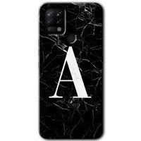 Tecno Pova HD Baskılı Kılıf + 9D Tam Ekran Koruyucu - Siyah Mermer Desenli A Harfi