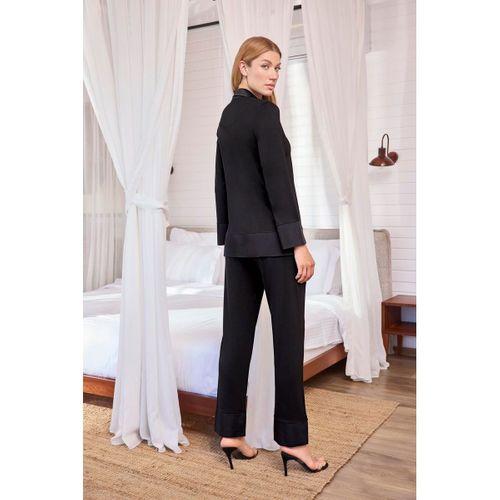 Uzun Kollu Önü Düğmeli Gömlek Yaka Pijama Takımı