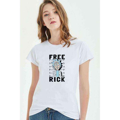 Free Rick Baskılı Beyaz Kadın Tshirt