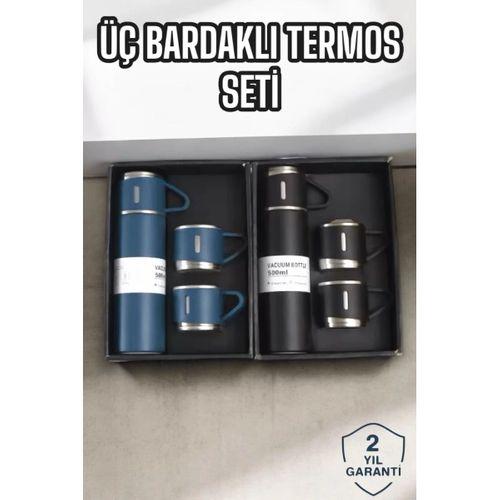 Şık Ve Dayanıklı 3 Bardaklı Termos Seti Uzun Süre Isı Koruma Özellikli