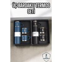 Şık Ve Dayanıklı 3 Bardaklı Termos Seti Uzun Süre Isı Koruma Özellikli