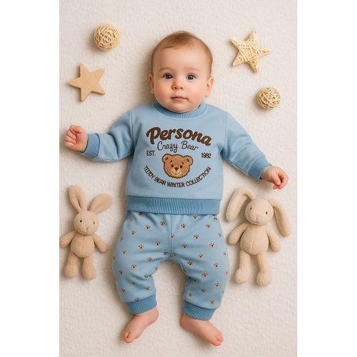 Persona Bear Nakışlı % 100 Pamuk 2'li Erkek Bebek Takım
