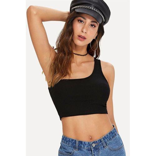 Kadın Siyah Fit Görünümlü Tek Omuz Crop Top Büstiyer