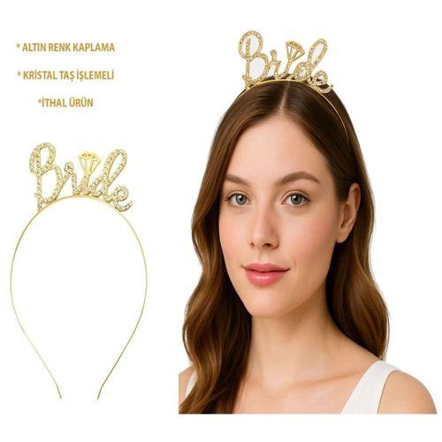 Eğitici Oyuncak Altın Renkli Taşlı “Bride” Gelin Tacı – El Yazısı Yazı Tipiyle