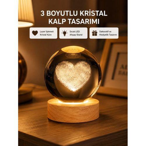 Romantik Kalpli Kristal Cam Küre Usb’li Işıklı Dekoratif Obje
