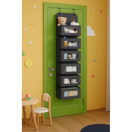 6 Katlı Kapı Arkası Düzenleyici Raf Bebek Eşyası Çocuk Odası Banyo Organizer Antrasit