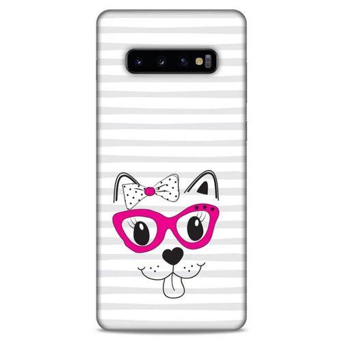 Lopard Samsung Galaxy S10 Plus Uyumlu Kılıf Kediler (16) Kalın Kılıf Fuşya Gözlük